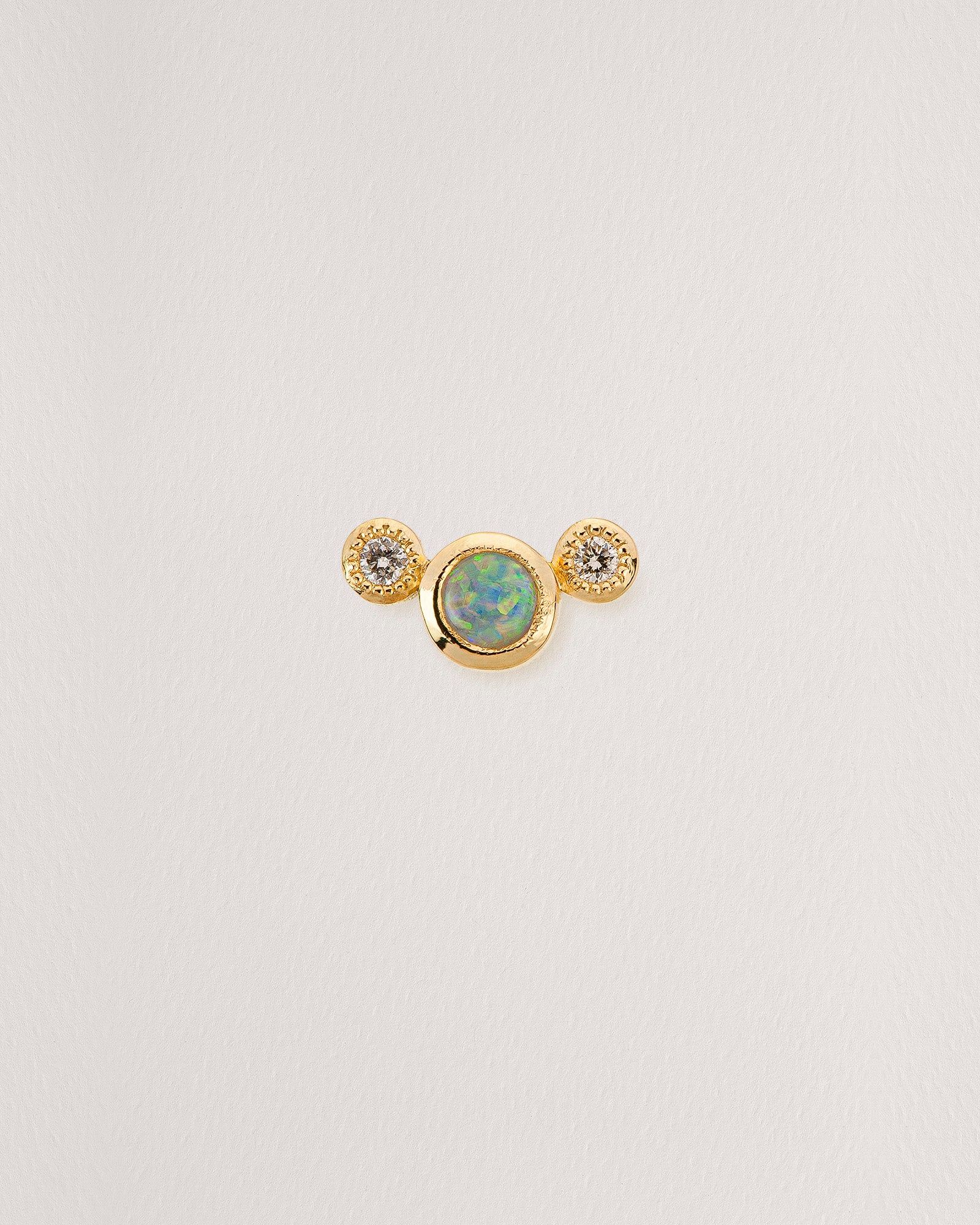Rebecca Chaudhry 18ct Yellow Gold Opal and Diamond Trio Stud Earring Single E03-S Front