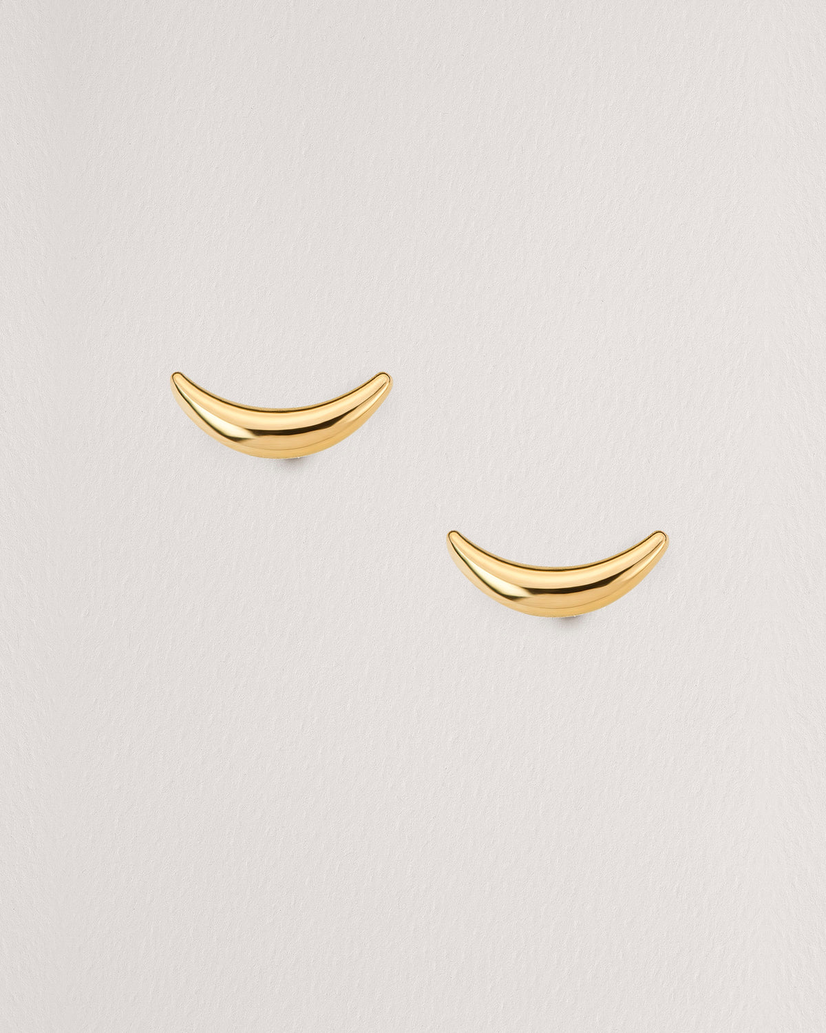 Rebecca Chaudhry 18ct Yellow Gold Tapered Crescent Moon Stud Earrings Pair E01-P Front