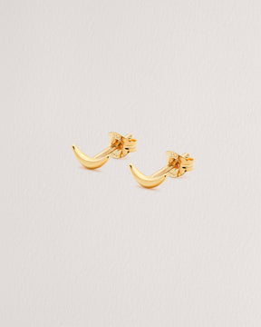 Rebecca Chaudhry 18ct Yellow Gold Tapered Crescent Moon Stud Earrings Pair E01-P Side