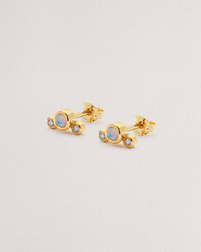 Rebecca Chaudhry 18ct Yellow Gold Opal and Diamond Trio Stud Earrings Pair E03-P Side