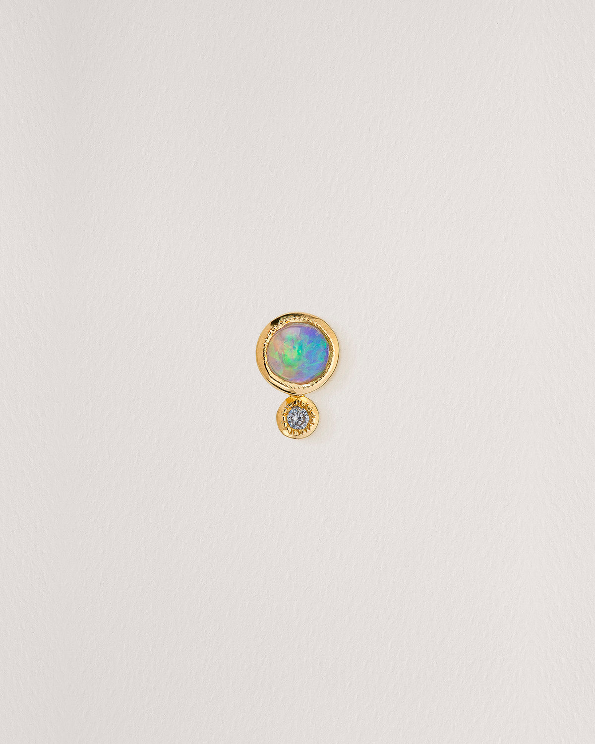 Rebecca Chaudhry 18ct Yellow Gold Opal and Diamond Duo Stud Earring Single E04-S Front