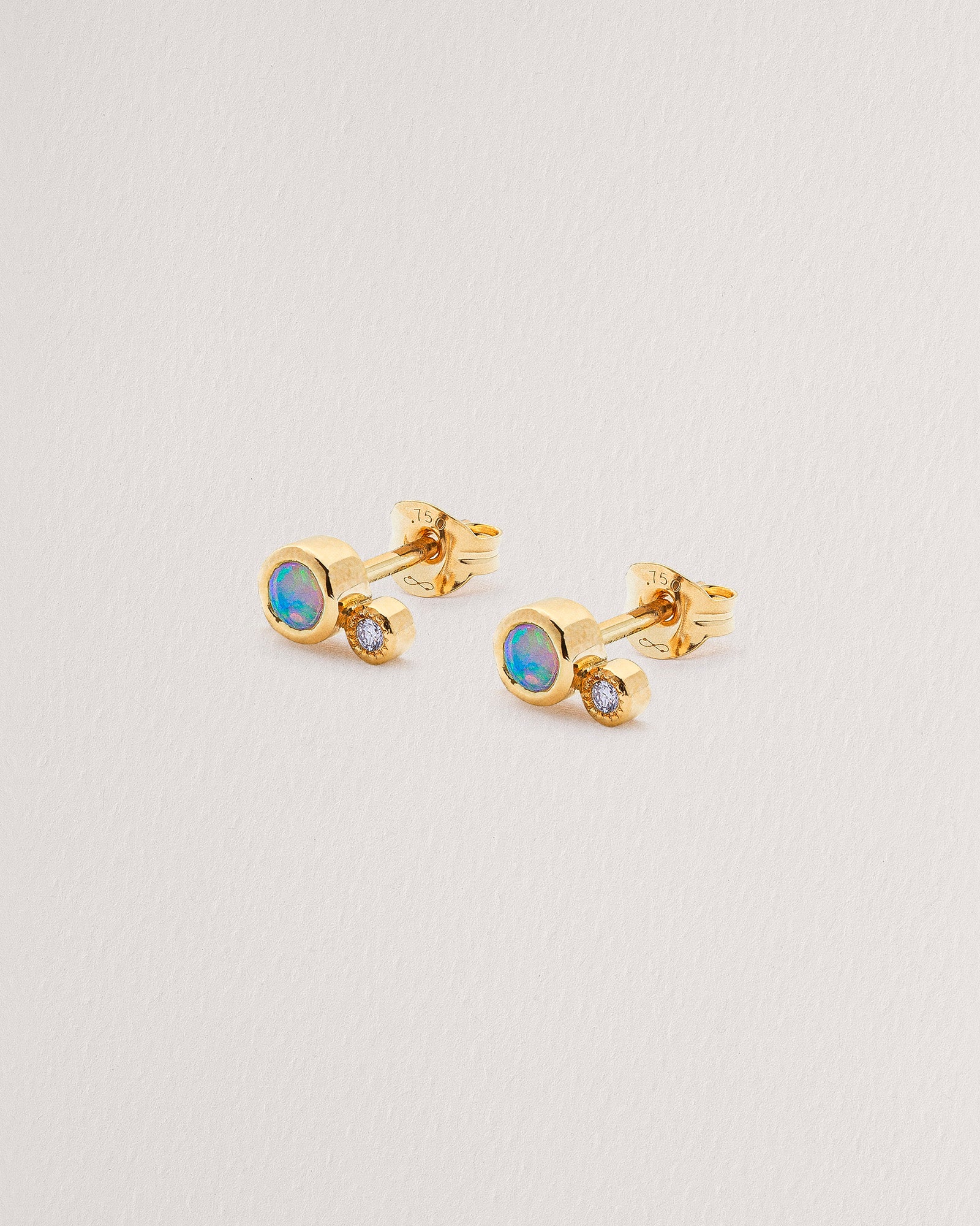 18ct Yellow Gold Opal & Diamond Stud Earrings | Buy Online | Free Insured  UK Delivery