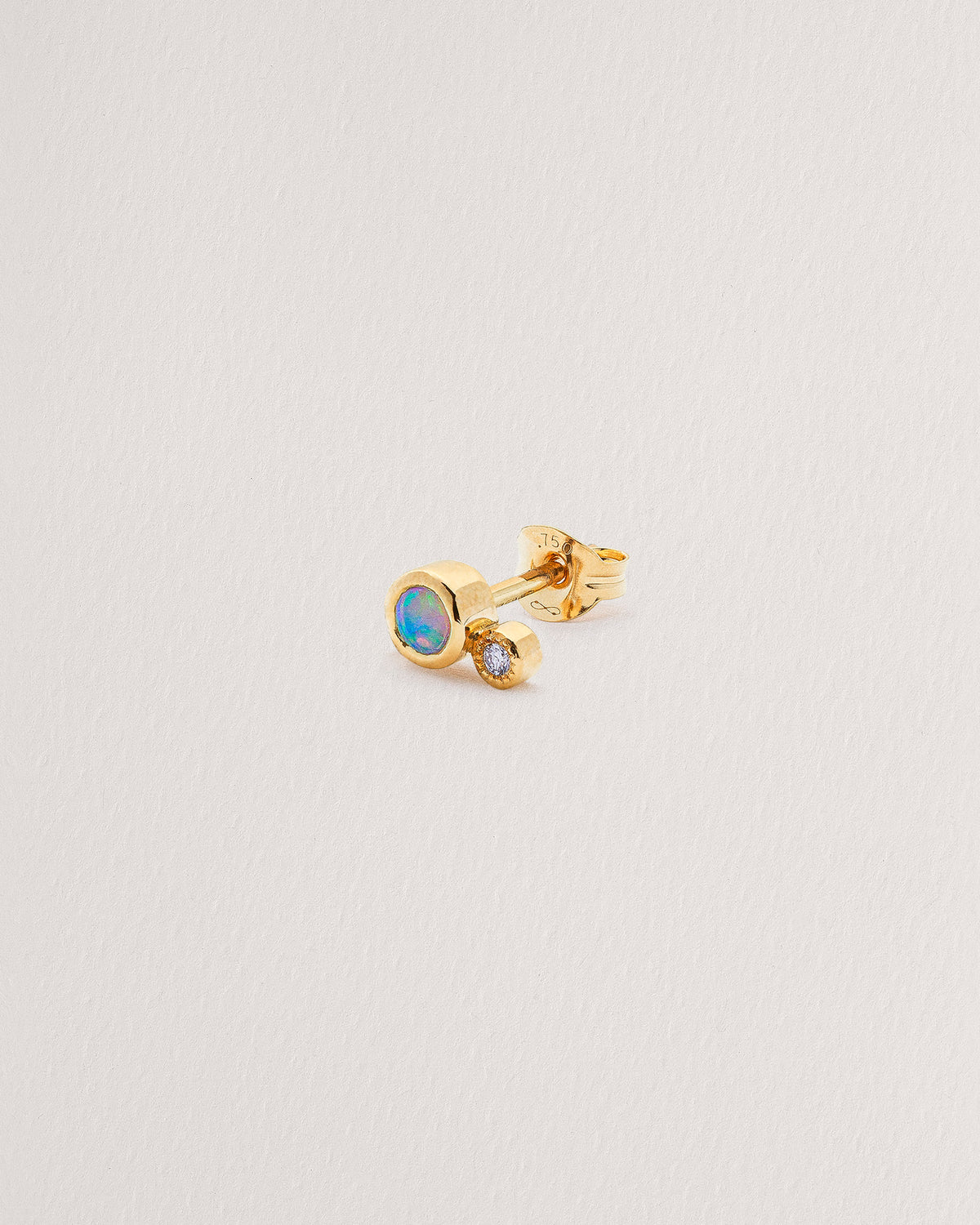 Rebecca Chaudhry 18ct Yellow Gold Opal and Diamond Duo Stud Earring Single E04-S Side