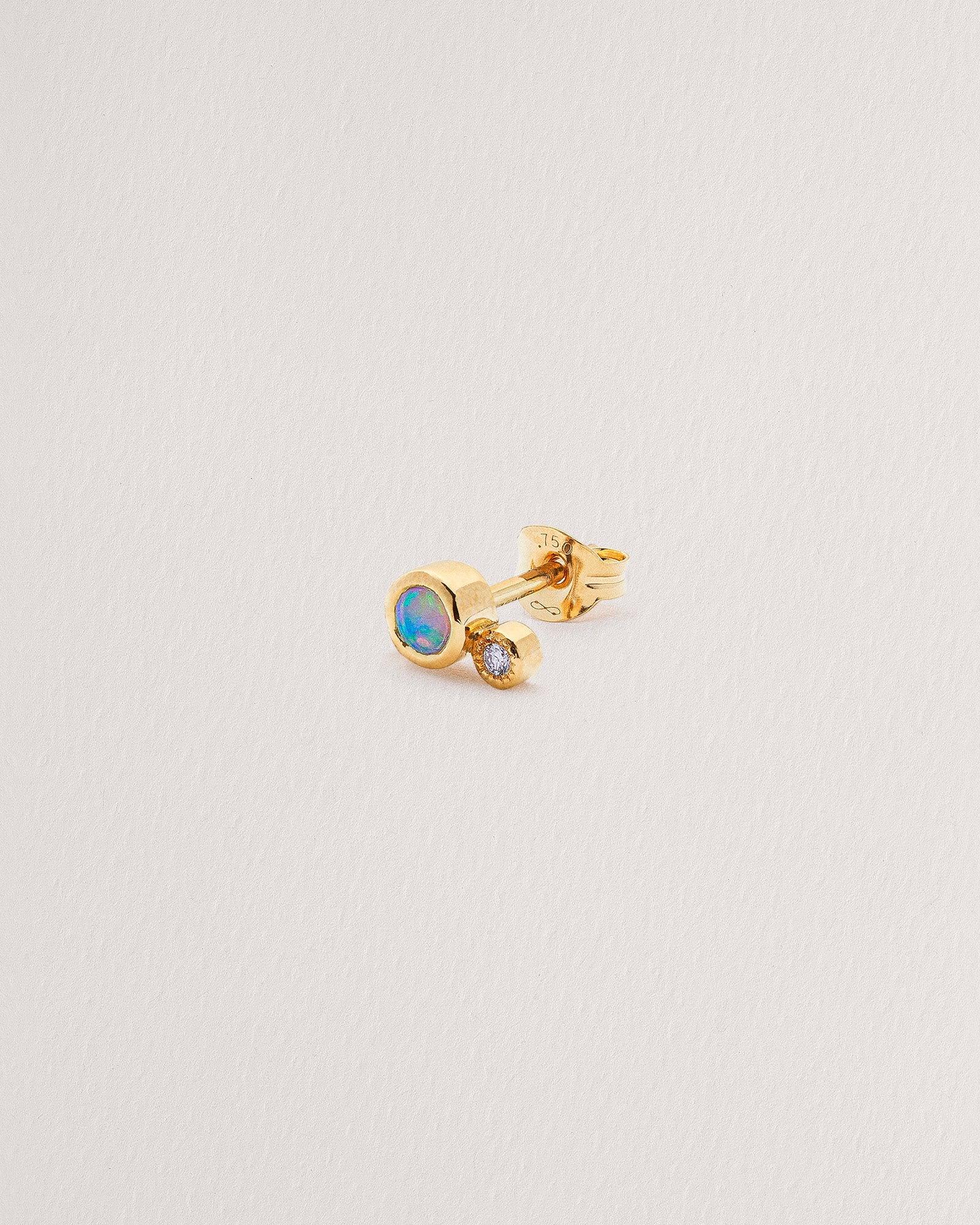 Rebecca Chaudhry 18ct Yellow Gold Opal and Diamond Duo Stud Earring Single E04-S Side