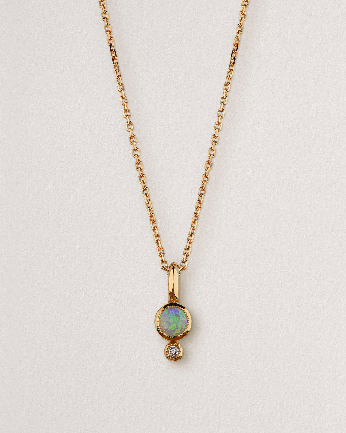 Rebecca Chaudhry 18ct Yellow Gold Opal and Diamond Duo Pendant N03 Front