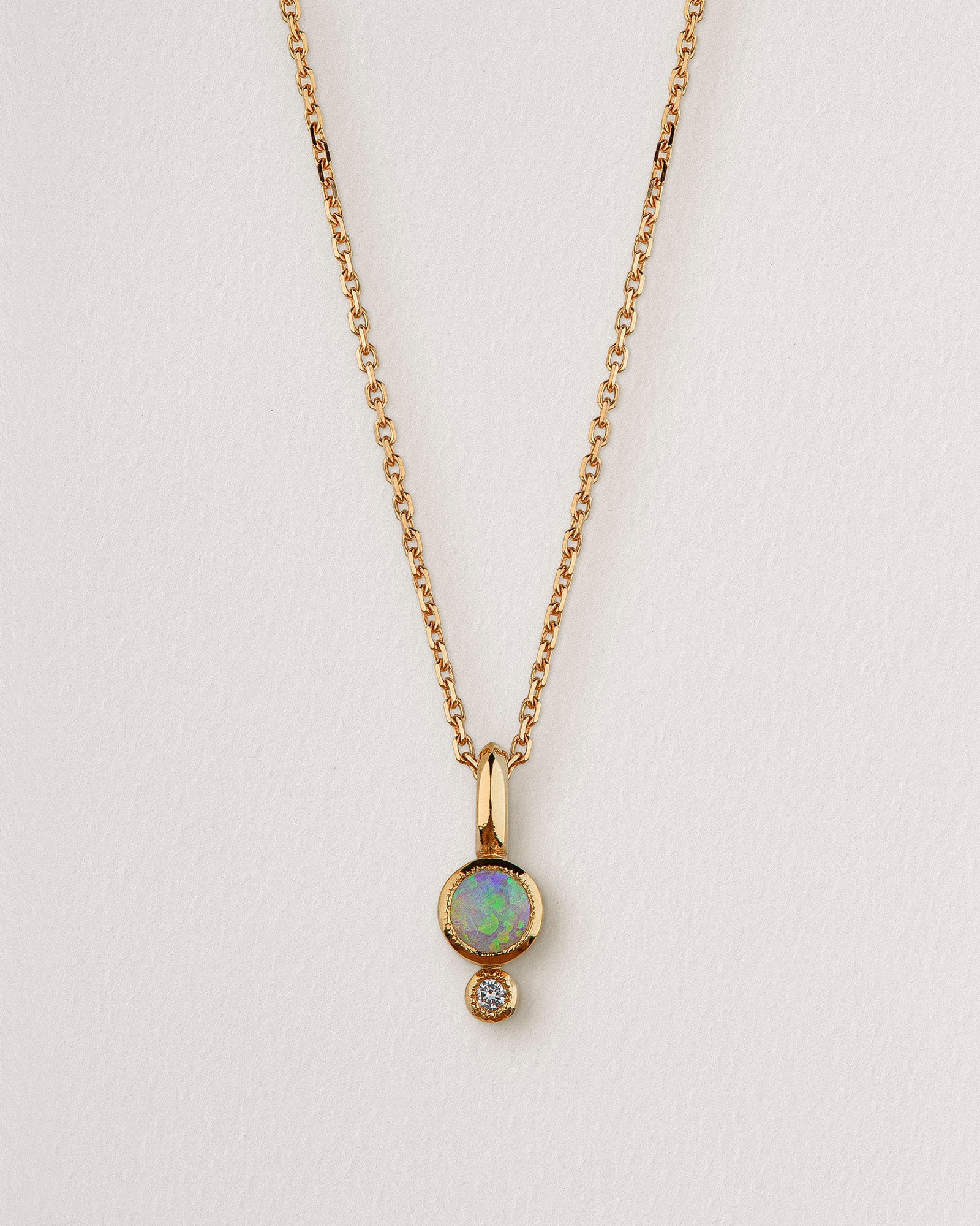 Rebecca Chaudhry 18ct Yellow Gold Opal and Diamond Duo Pendant N03 Front