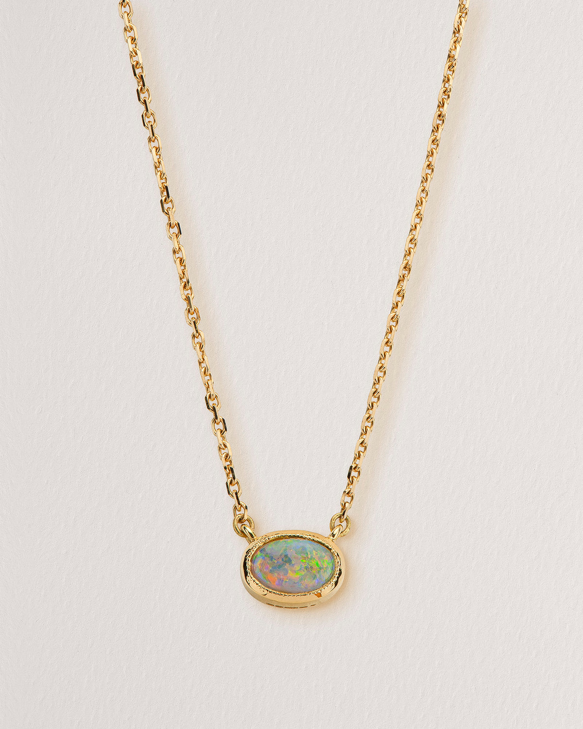 Rebecca Chaudhry 18ct Yellow Gold Milgrain Opal Necklace N01 Front