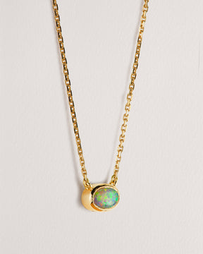 Rebecca Chaudhry 18ct Yellow Gold Milgrain Opal Necklace N01 Side