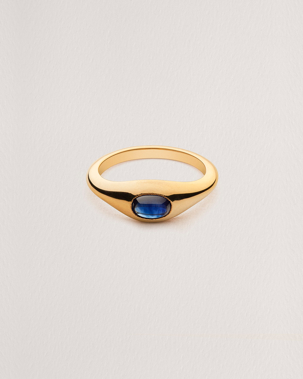 Rebecca Chaudhry 18ct Yellow Gold Oval Cabochon Sapphire Signet Ring R02 Front