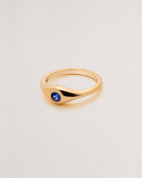 Rebecca Chaudhry 18ct Yellow Gold Tapered Blue Sapphire Signet Ring R03 Side