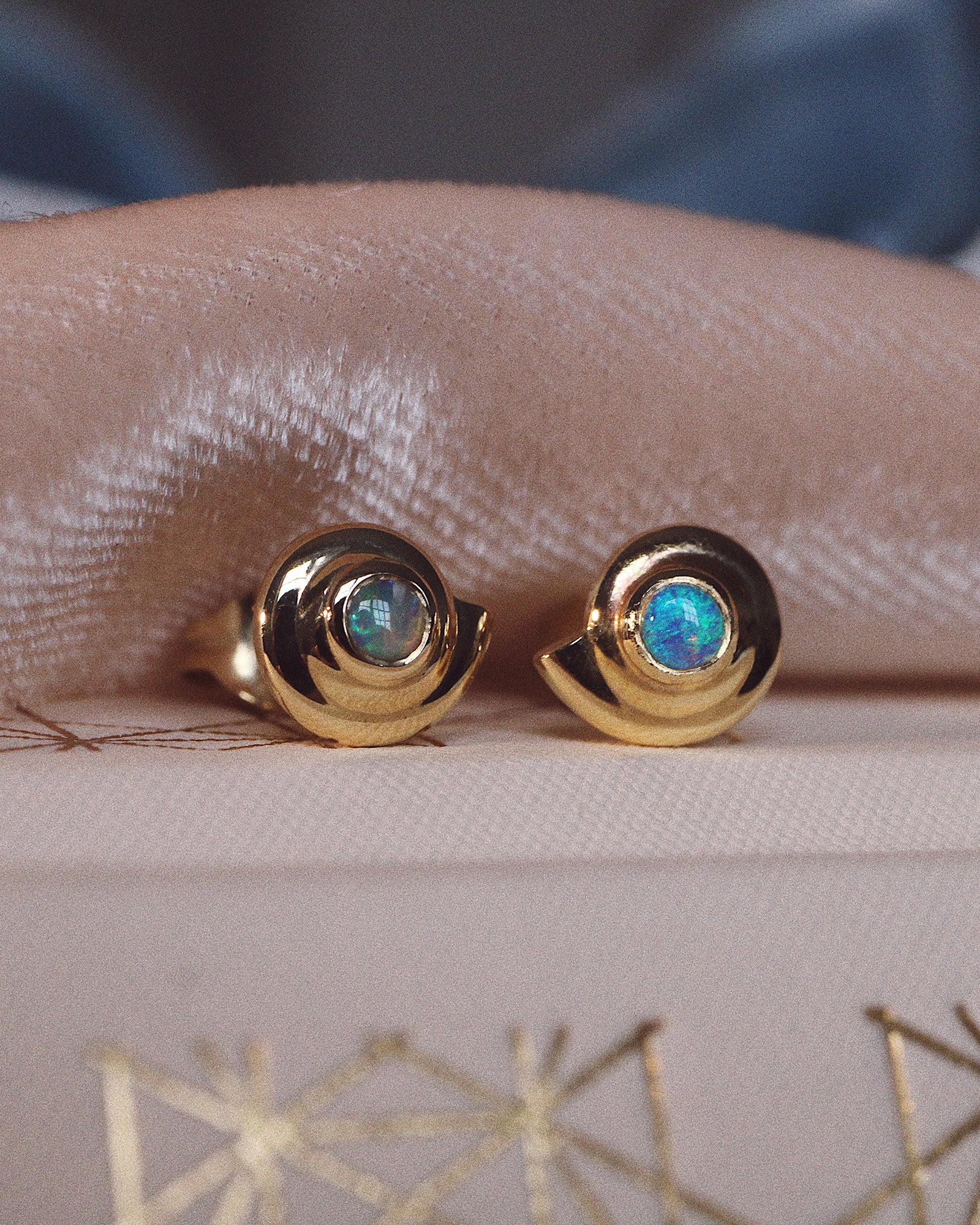 Opal Snail Shell Stud Earrings - Pair