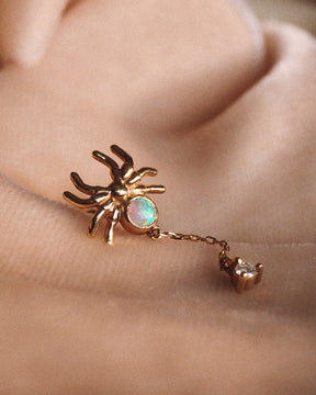 Opal Spider Stud Earring with Diamond Web - Single