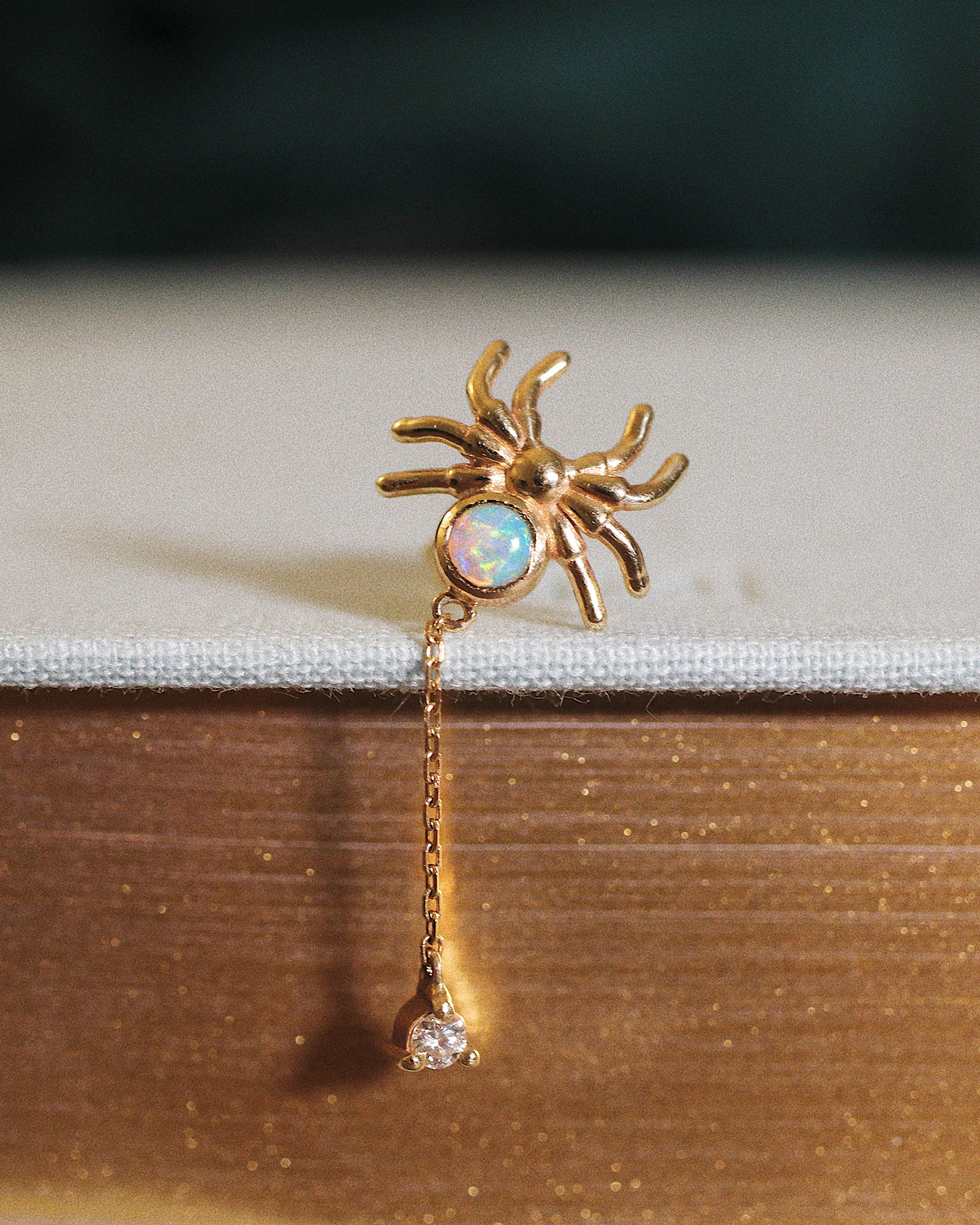 Opal Spider Stud Earring with Diamond Web - Single