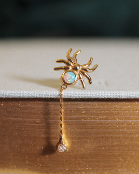 Opal Spider Stud Earring with Diamond Web - Single