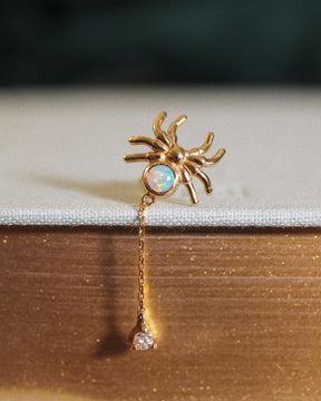 Opal Spider Stud Earrings with Diamond Web - Pair