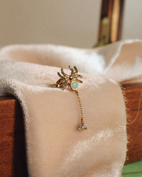 Opal Spider Stud Earring with Diamond Web - Single